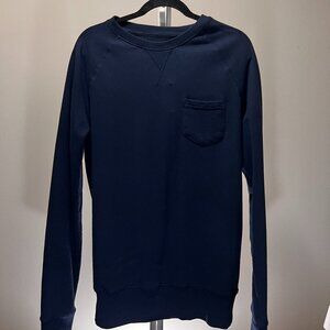 American Tall Men's Crewneck Sweatshirt Navy Blue Chest Pocket Fleece M Tall